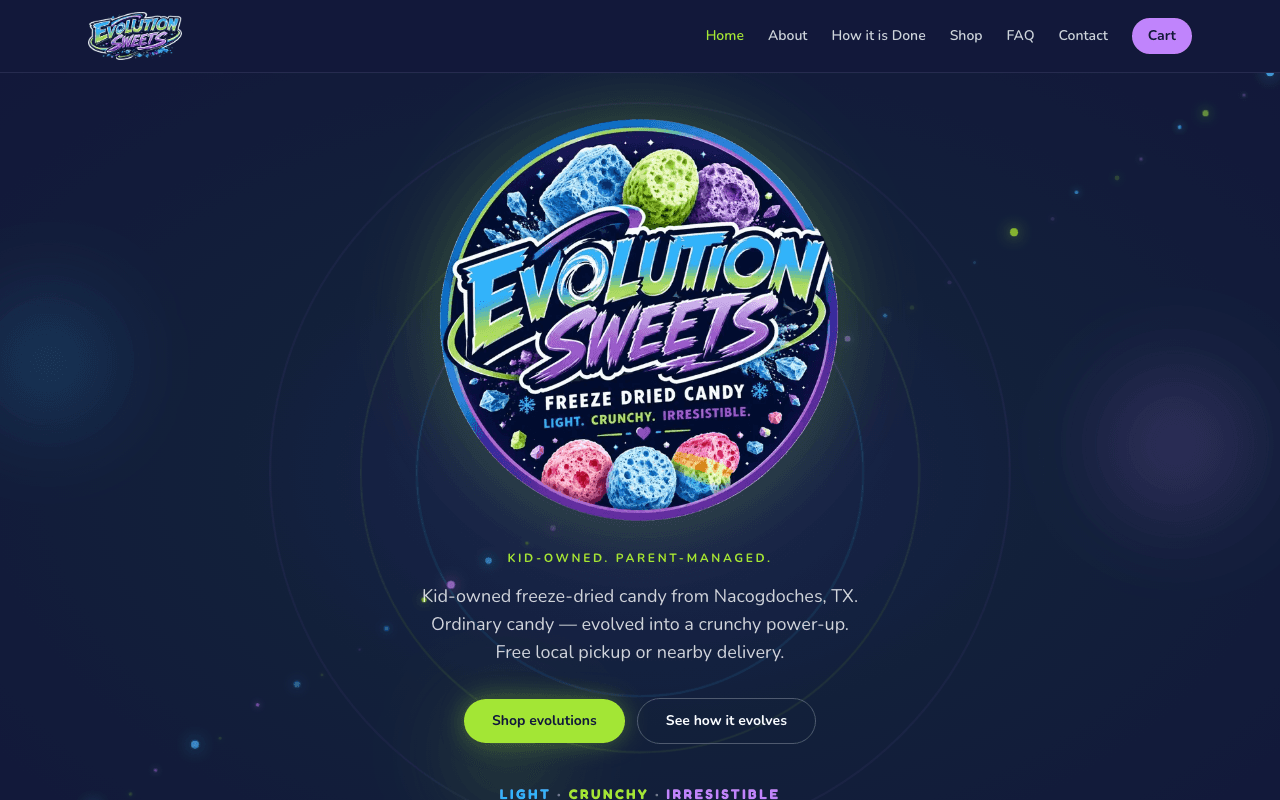 Evolution Sweets website preview